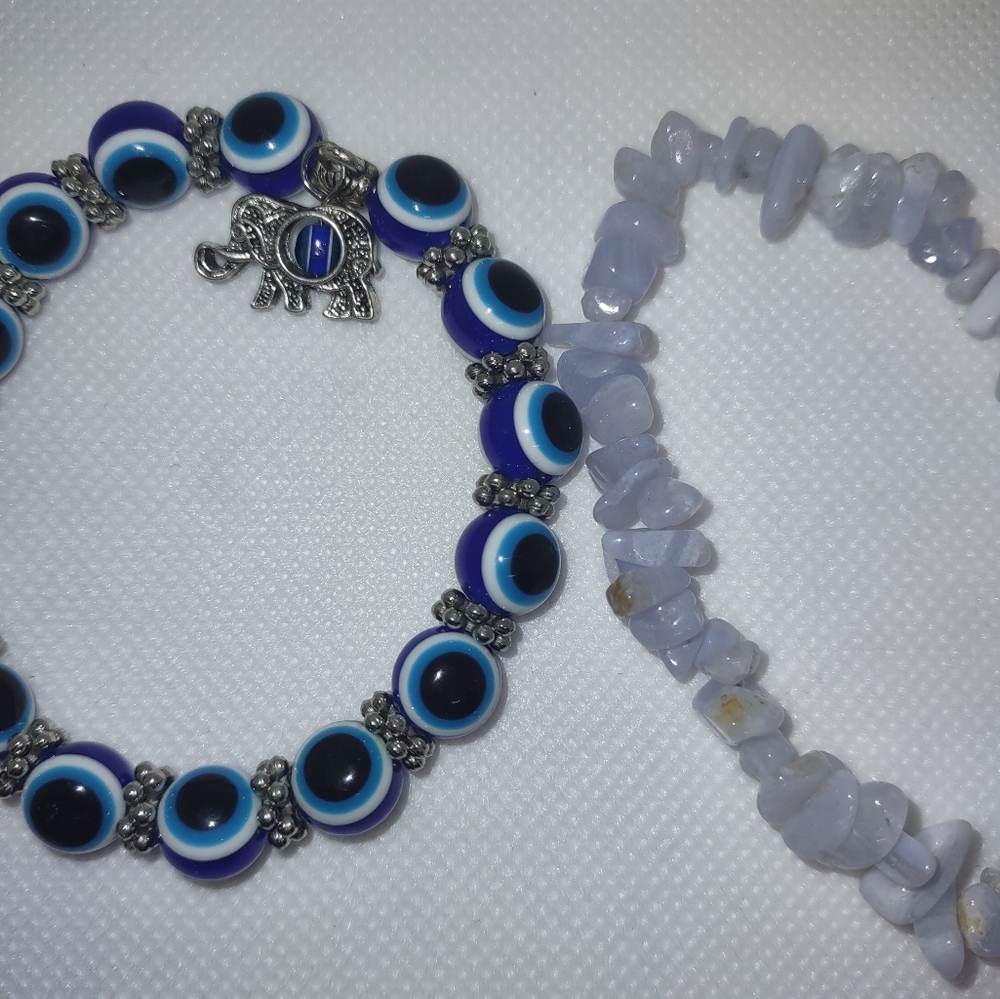 Crystal Chip and Evil eye bead Bracelet Lot